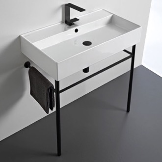 Console Bathroom Sink Modern Console Sink, 32 Inch, Black Metal Legs Scarabeo 8031/R-80-CON-BLK